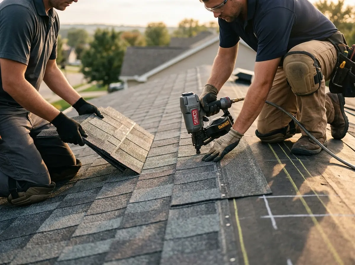 Professional roofer working on a residential roof in Braintree Town